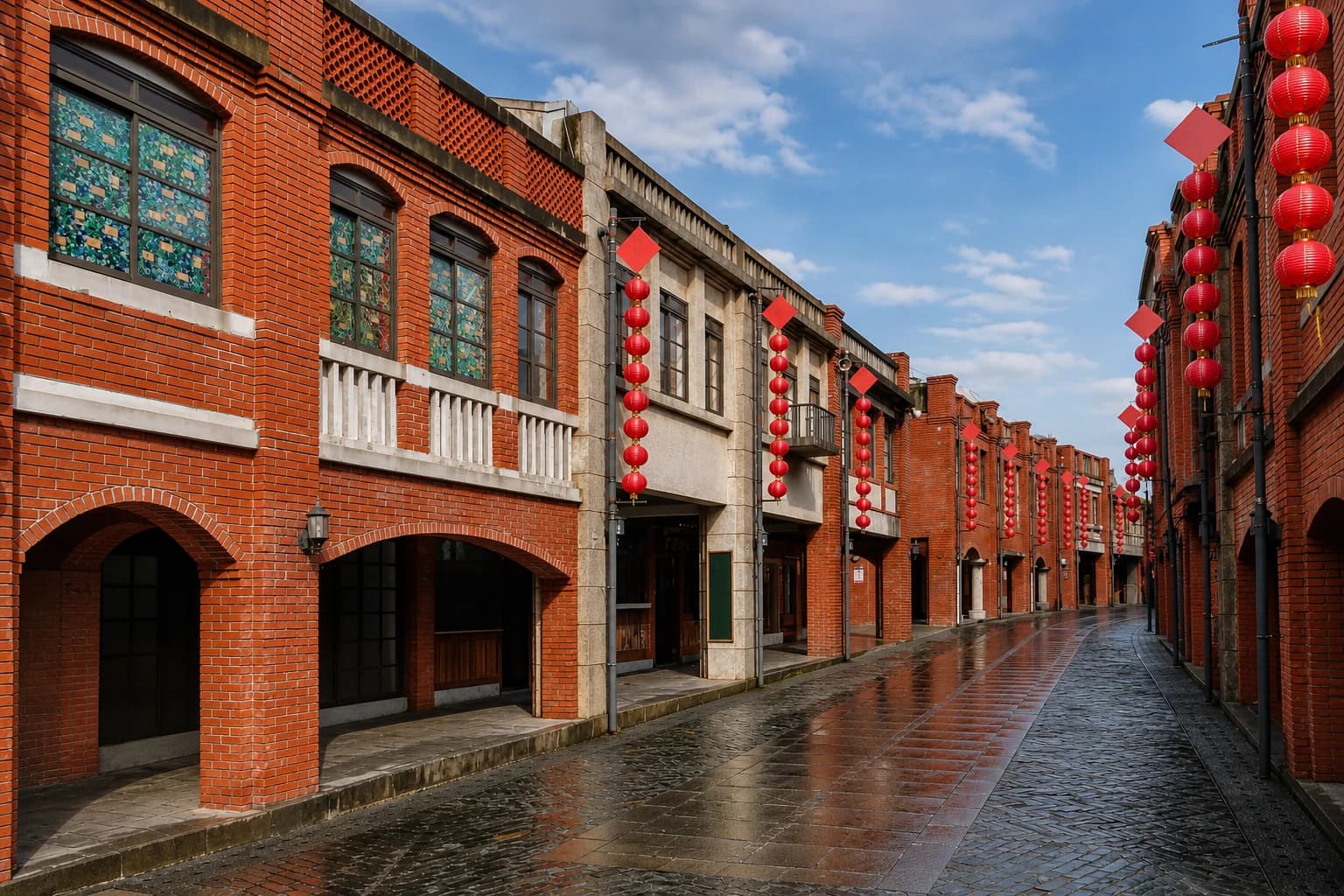 Yilan Park voor Traditionele Kunsten (宜蘭傳藝園區): straat met traditionele winkelhuizen