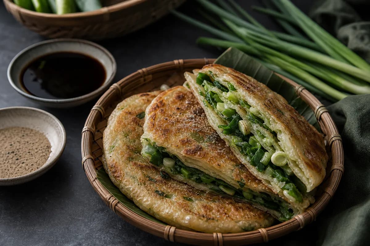 Chi Chiao Wei Sanxing Scallion Pancake · 七巧味三星蔥多餅 — peppery Sanxing scallion pancake — ilustrasi makanan