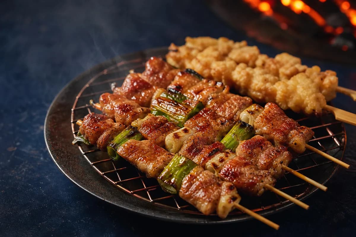 Da BBQ · 龘烤肉風味 — scallion pork skewer and grilled tempura — eetillustratie