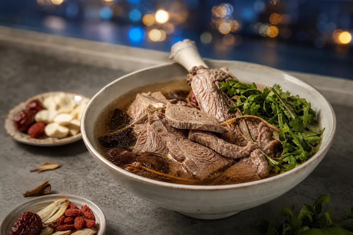 Yang Pu Zi Herbal Mutton Soup · 羊舖子當歸羊肉湯 — herbal mutton or lamb-leg soup — eetillustratie